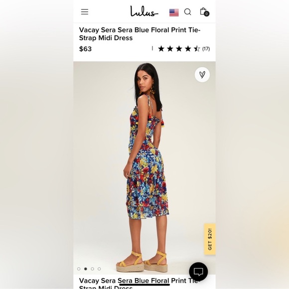 🔥Lulu's Vacay Sera Blue Floral Print Tie Strap Midi Dress Size Large NWOT - Picture 4 of 6